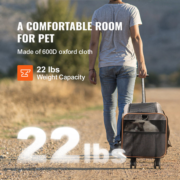 VEVOR Cat Carrier With Wheels, Airline Approved Rolling Pet Carrier With Telescopic Handle And Shoulder Strap, Dog Carrier With Wheels For Pets Under 22 Lbs, With 1 Folding Bowl, Grey - Bright ideas