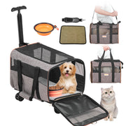 VEVOR Cat Carrier With Wheels, Airline Approved Rolling Pet Carrier With Telescopic Handle And Shoulder Strap, Dog Carrier With Wheels For Pets Under 22 Lbs, With 1 Folding Bowl, Grey - Bright ideas