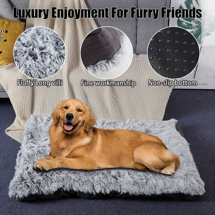 Pet Dog Bed Long Plush Cozy Warm Sleeping Beds Washable Anti-Slip Kennel Mats - Bright ideas